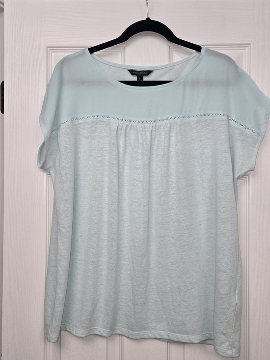 Banana Republic Tops - Banana Republic Mint Aqua Linen Blend Sheer Yoke Crochet Trim Top Size L